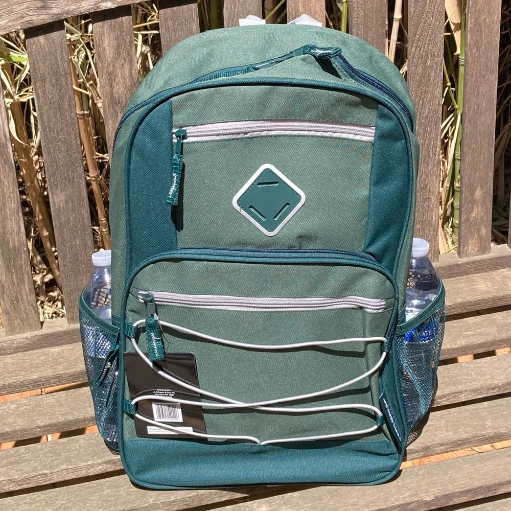 Green Backpack with Gray Trim Side Pockets New
